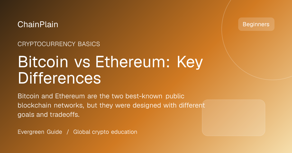 Bitcoin vs Ethereum: Key Differences - Cryptocurrency Basics guide from Cryptocurrency Basics Hub
